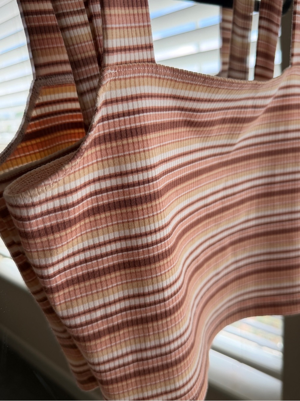 American Eagle Outfitters Striped Ribbed Crop Tank in Rust and Cream - Picture 2 of 4
